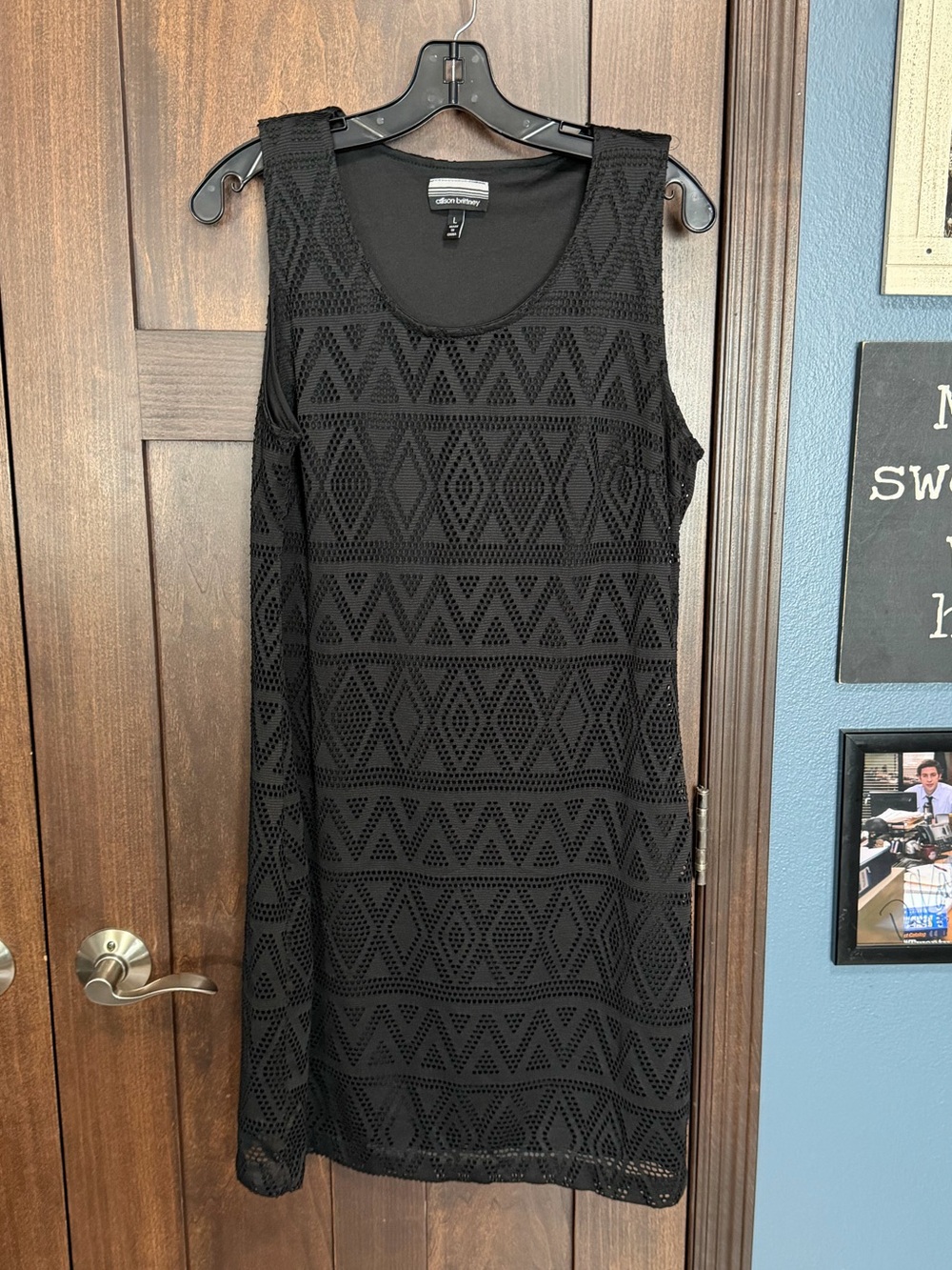 Allison Brittney Black Crochet Geometric Tank Dress